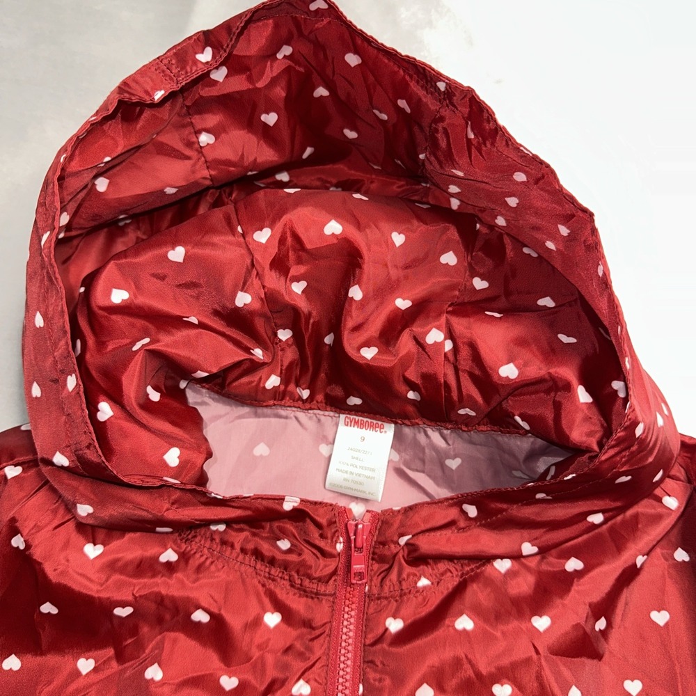 Gymboree Jacket Girls 9 Hooded Pullover Quarter Zip Wind Breaker Red White Heart - Picture 3 of 6